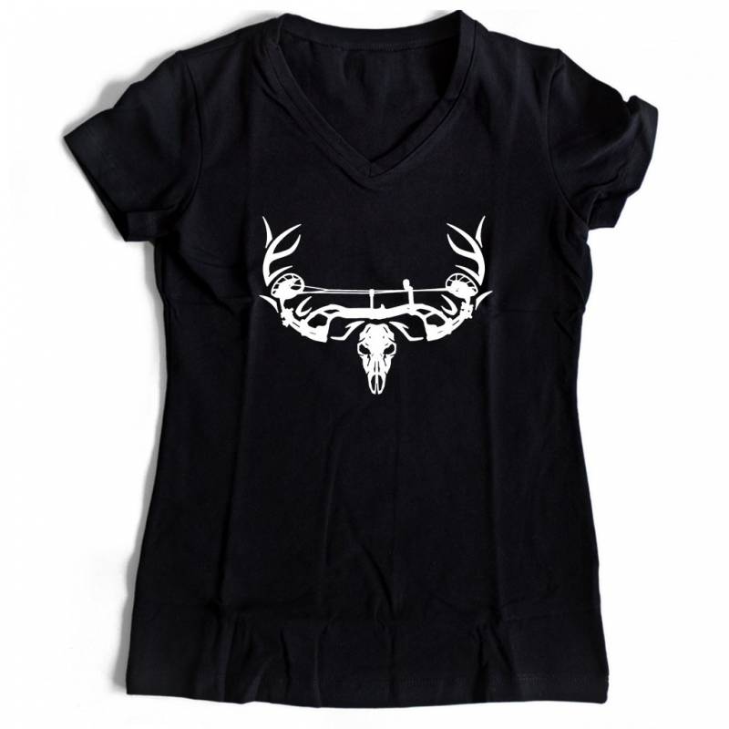 Archery Bow Hunting Deer Skull Women’s V-Neck Tee T-Shirt