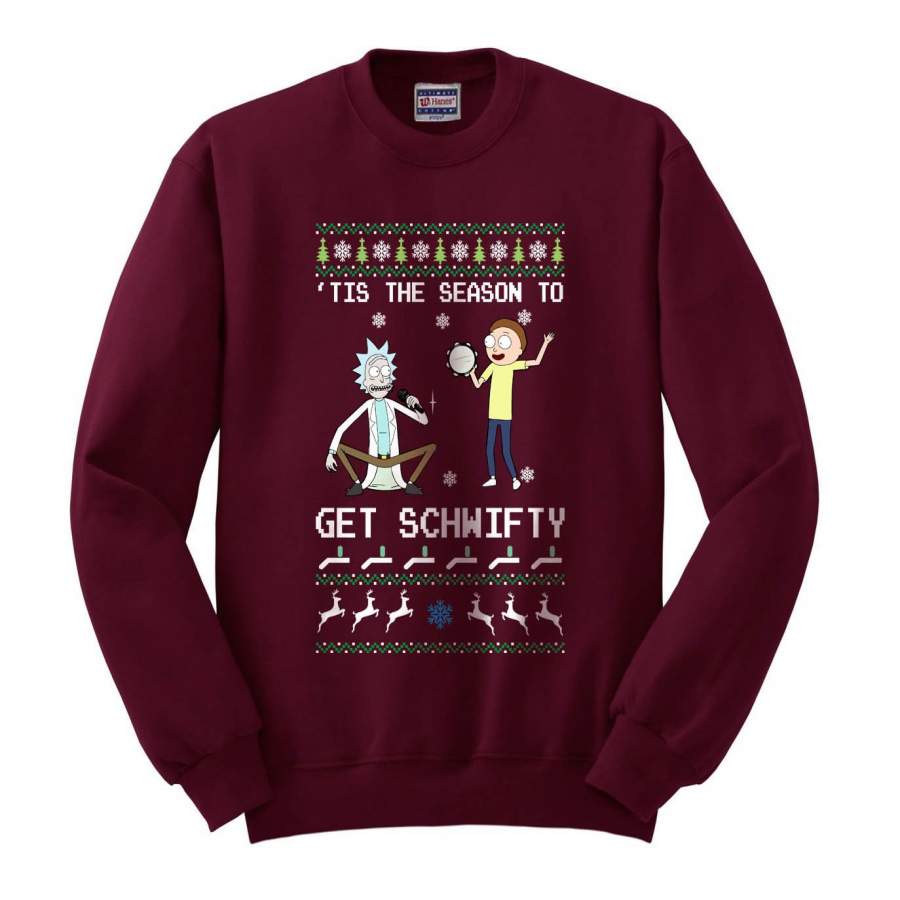 1# ‘Tis the season to Get Schwifty Rick and Morty Ugly Sweater Unisex Crewneck Sweatshirt (Adult)