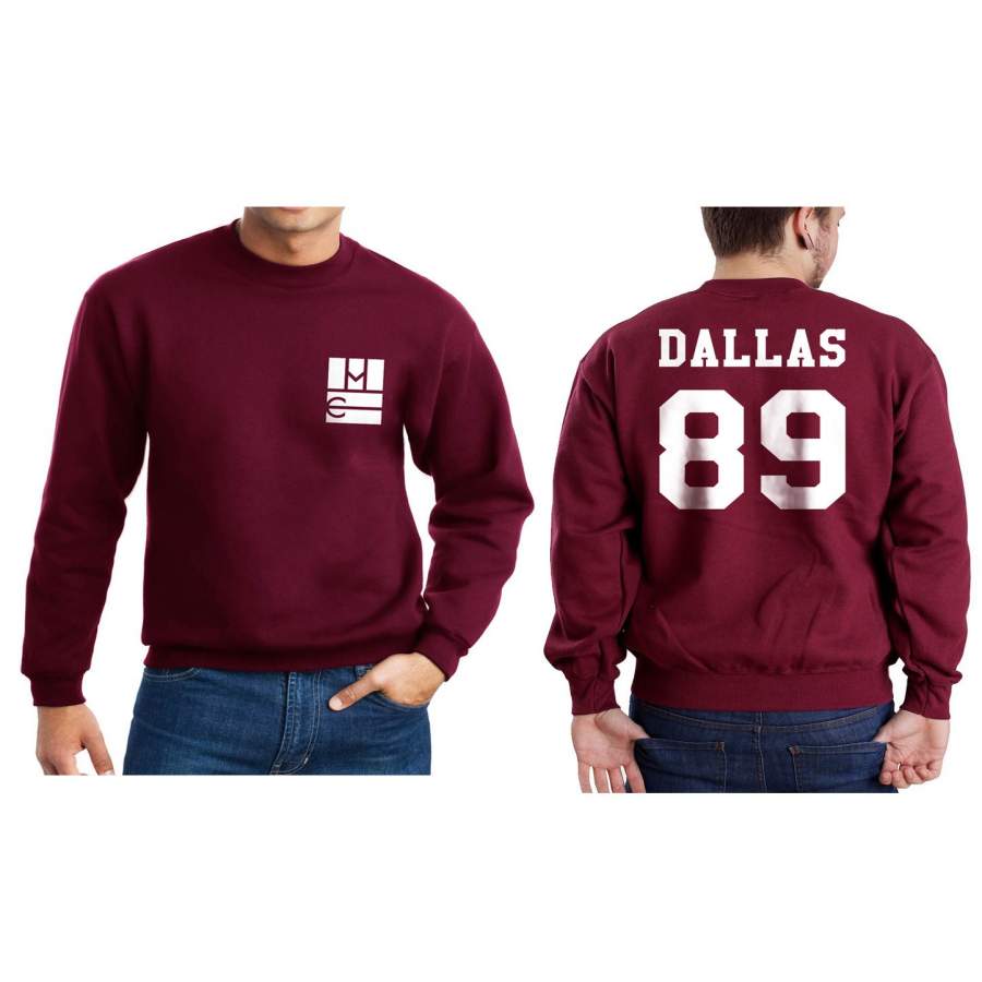 Dallas 89 on BACK Magcon Boys Logo Pocket on FRONT Crewneck Sweatshirt Adult