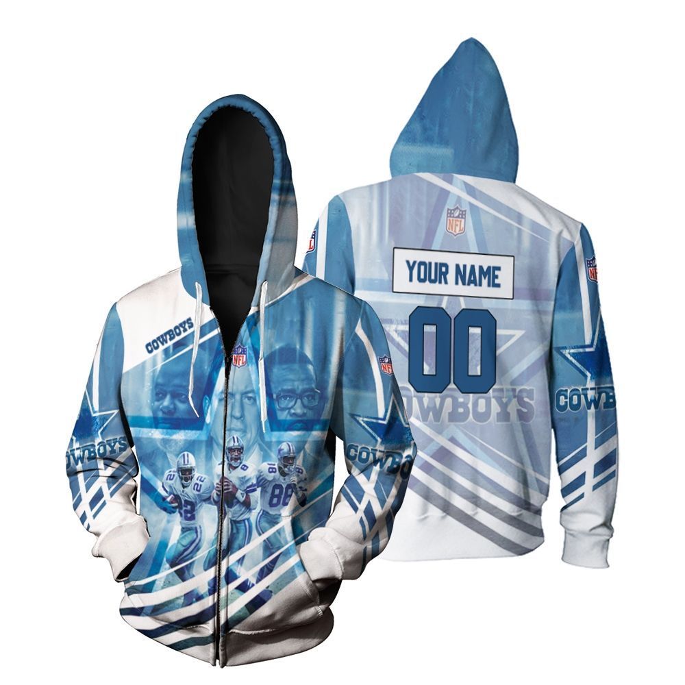 Dallas Cowboys Triplets Emmitt Smith 22 Troy Aikman 8 Michael Irvin 88 Personalized Zip Hoodie All-Over Print