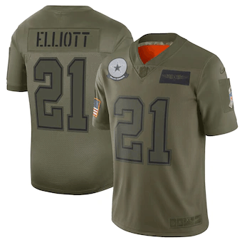 Ezekiel Elliott Dallas Cowboys 2021 Salute To Service Limited Olive 3D Jersey