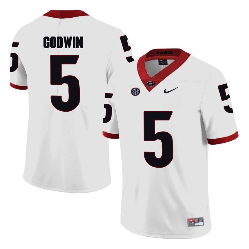 5 White Georgia Bulldogs Terry Godwin 3D Jersey