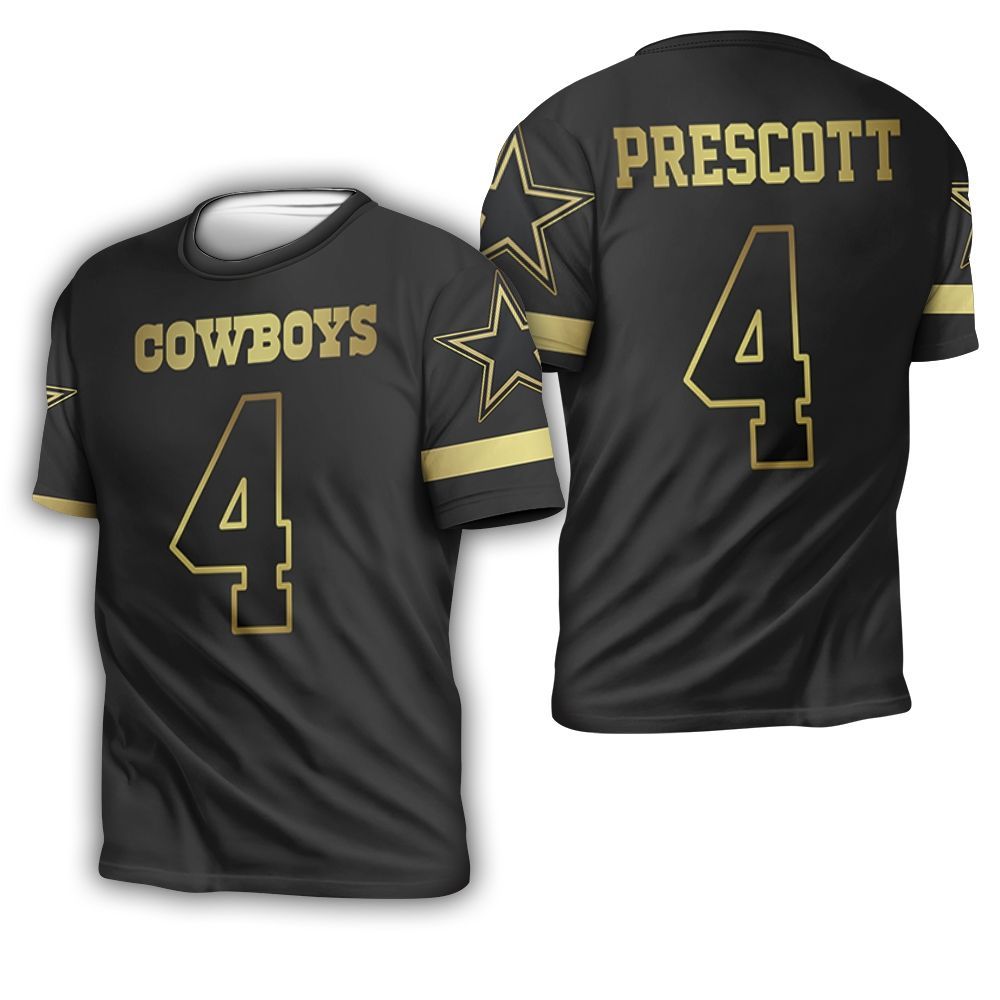 Dallas Cowboys 4 Dak Prescott Black Golden Edition Jersey Inspired 3D T-Shirt