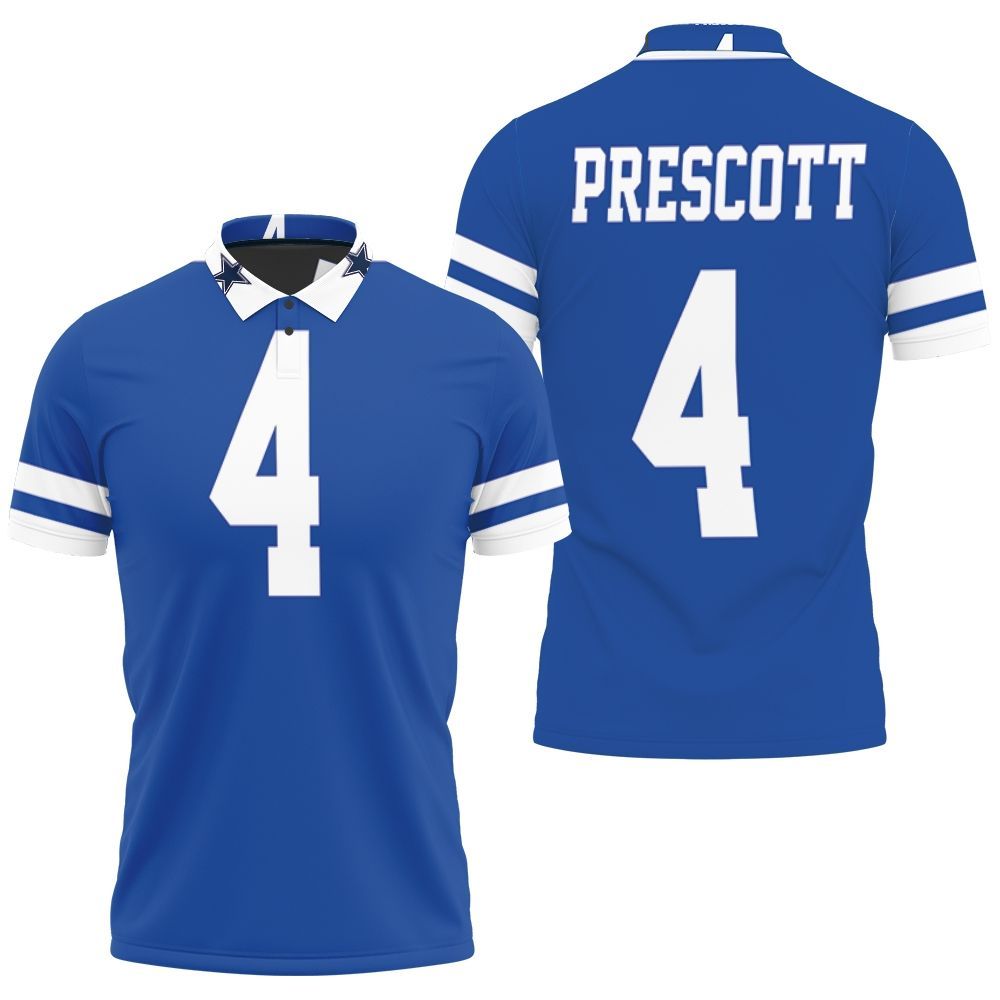 Dallas Cowboys Dak Prescott Royal Rivalry Throwback Jersey Inspired Style Polo Shirt