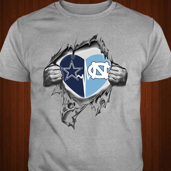 Dallas Cowboys North Carolina Tar Heels Heartbeat Love Ripped Shirt Tshirt Hoodie Sweater