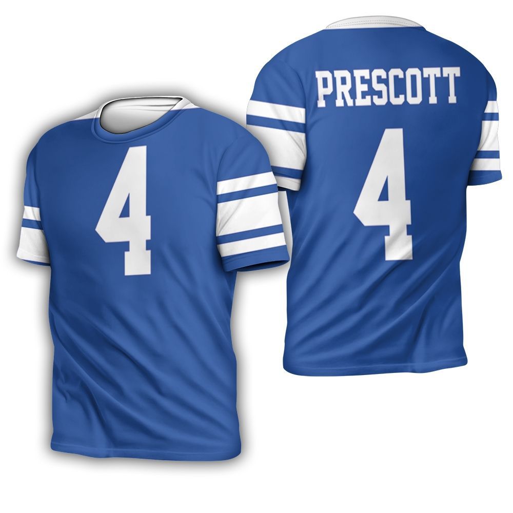 Dallas Cowboys Dak Prescott Royal Rivalry Throwback Jersey Inspired Style 3D T-Shirt