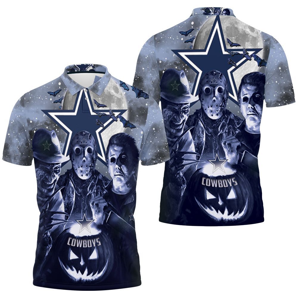 Freddy Jason Michael Myers Love Dallas Cowboys Pumpkin Head Halloween 3D Jersey Polo Shirt