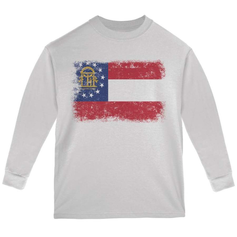 Born and Raised Georgia State Flag Youth Long Sleeve T Shirt