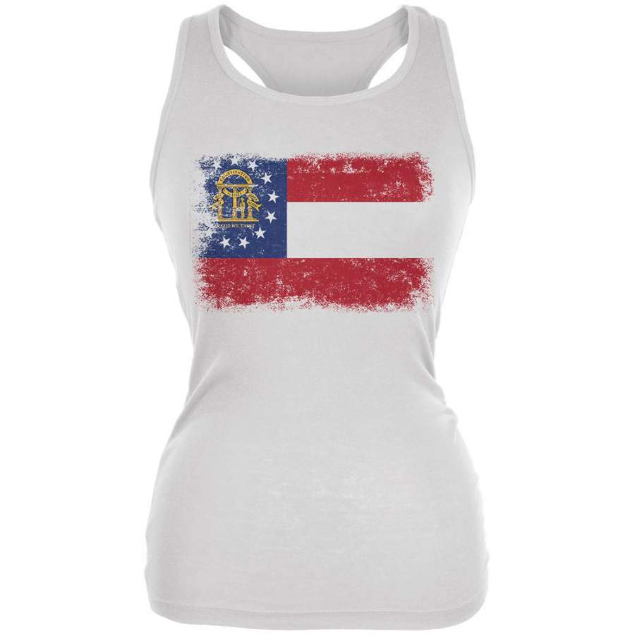 Born and Raised Georgia State Flag Juniors Soft Tank Top