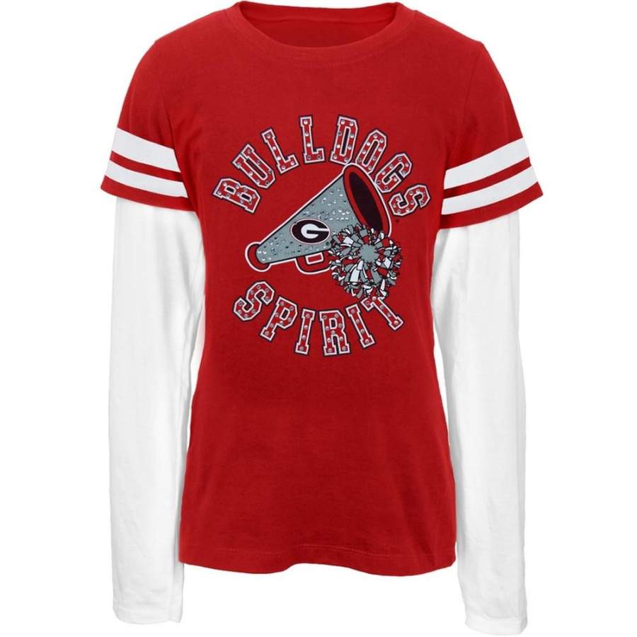 Georgia Bulldogs – Rhinestone Spirit Girls Youth 2Fer Long Sleeve T-Shirt