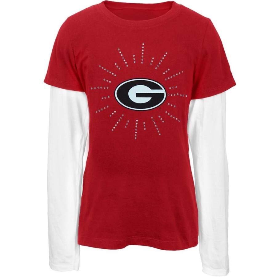 Georgia Bulldogs – Rhinestone Ray Logo Girls Youth 2fer Long Sleeve T-Shirt