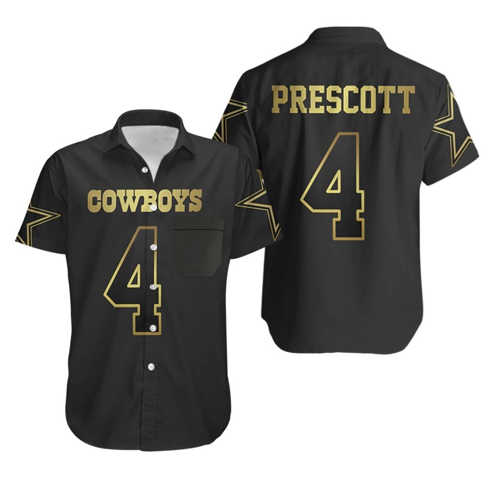 Dallas Cowboys 4 Dak Prescott Black Golden Edition Jersey Inspired Hawaiian Shirt