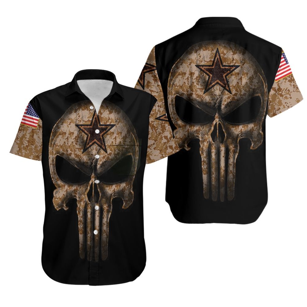 Camouflage Skull Dallas Cowboys American Flag Hawaiian Shirt