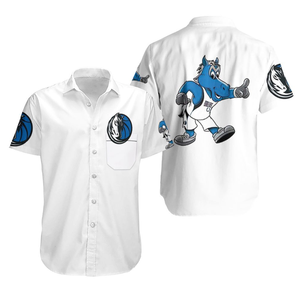 Dallas Mavericks Basketball Classic Mascot Logo Gift For Mavericks Fans White Hawaiian Shirt