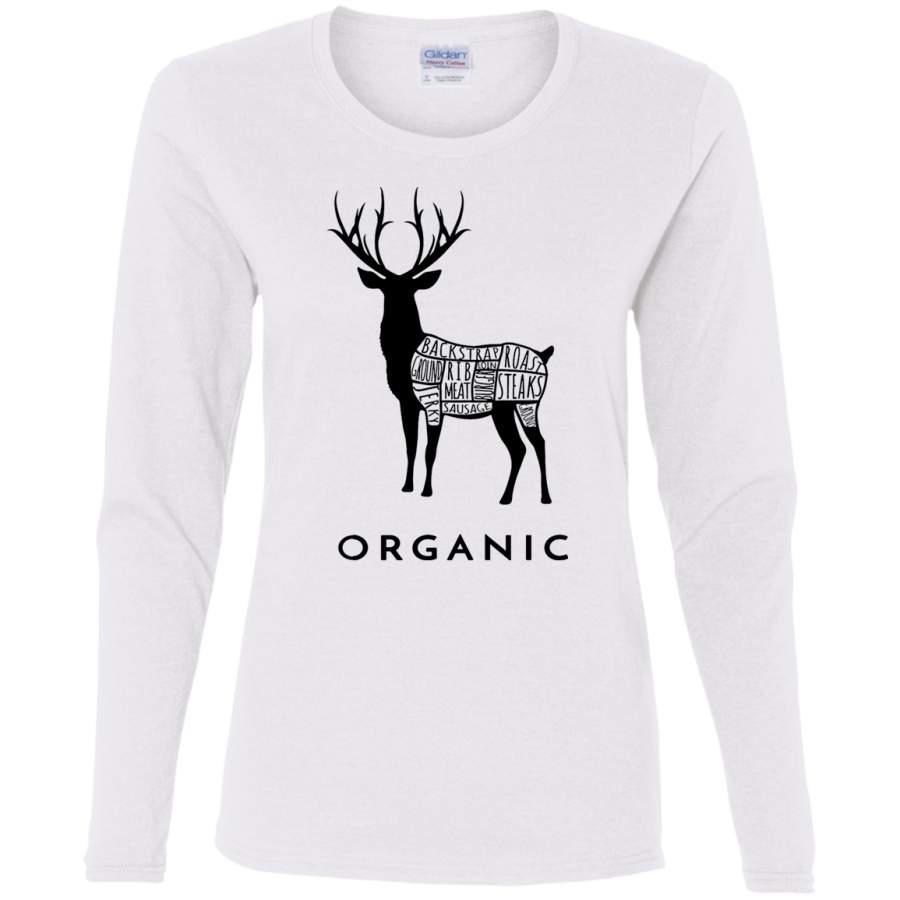 AGR Hunting Deer is Organic Cuts of Meat for Hunters Ladies’ Cotton LS T-Shirt