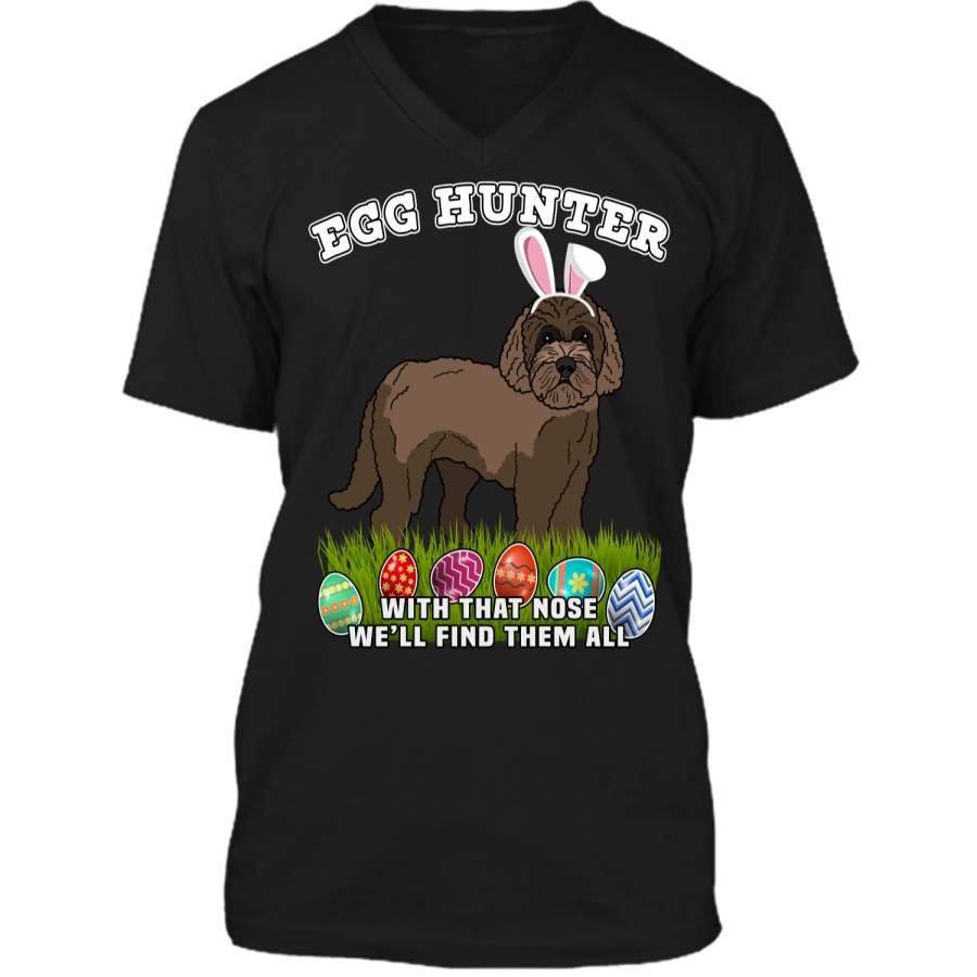 Easter Egg Hunting Dog T-Shirt Eggspert Labradoodle Mens Printed V-Neck T