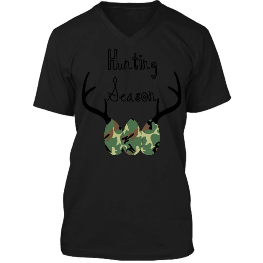 Camo Easter Egg Hunting Season Deer Horn T-shirt Mens Printed V-Neck T