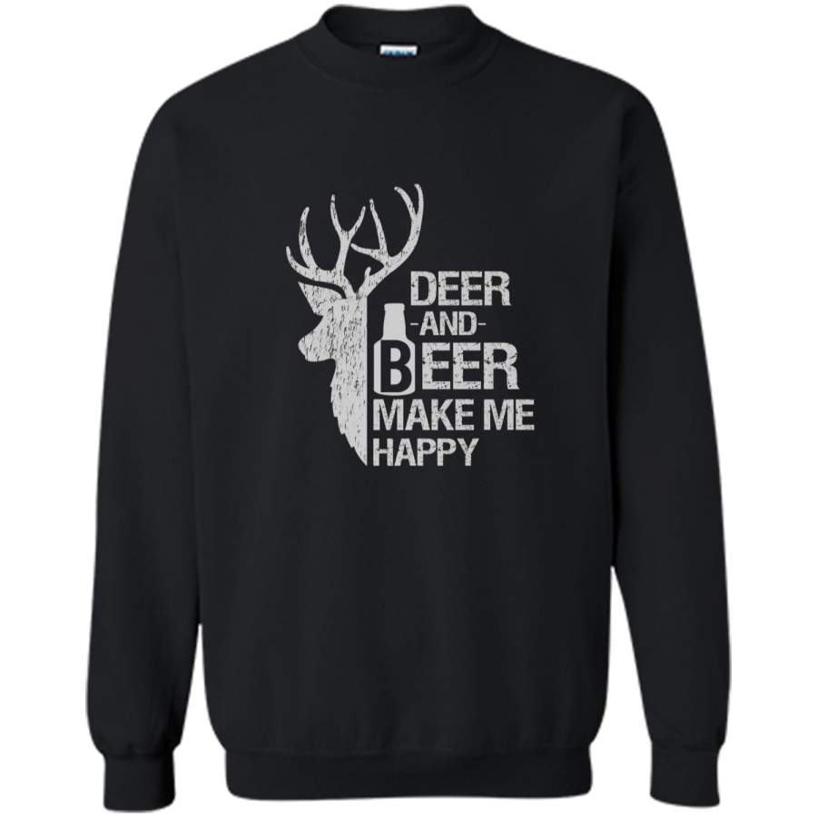 funny hunting Deer and Beer make me happy man women Printed Crewneck Pullover Sweatshirt