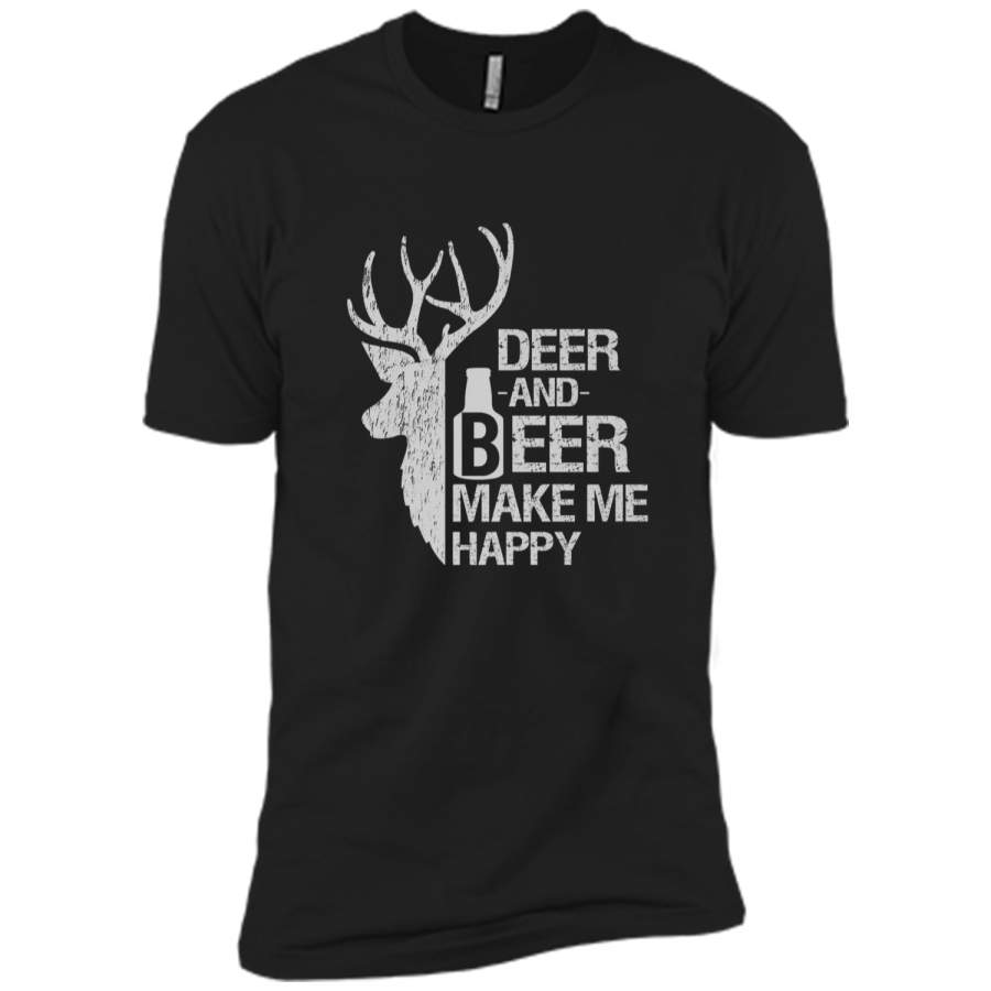 funny hunting Deer and Beer make me happy man women Next Level Premium Short Sleeve Tee