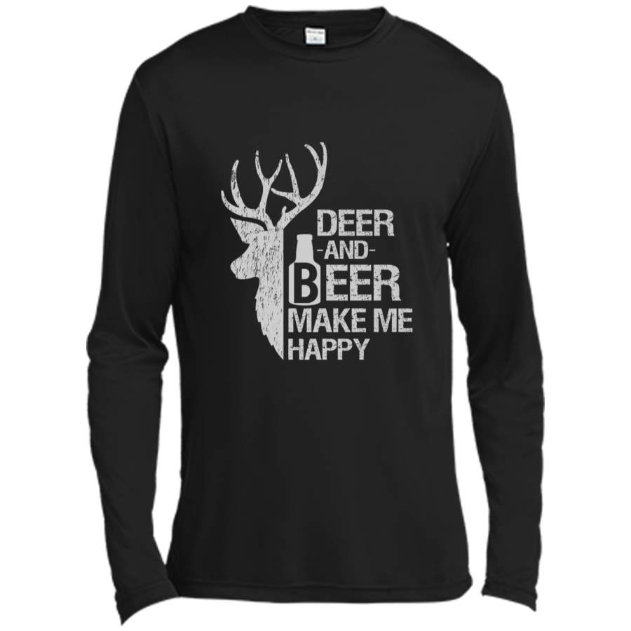 funny hunting Deer and Beer make me happy man women Long Sleeve Moisture Absorbing Shirt