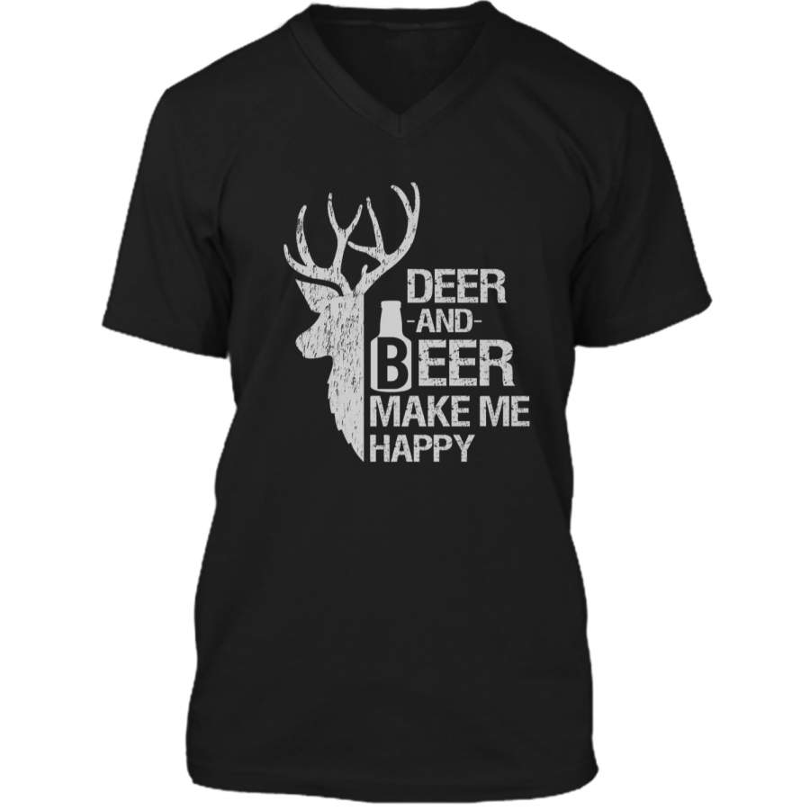 funny hunting Deer and Beer make me happy man women Mens Printed V-Neck T