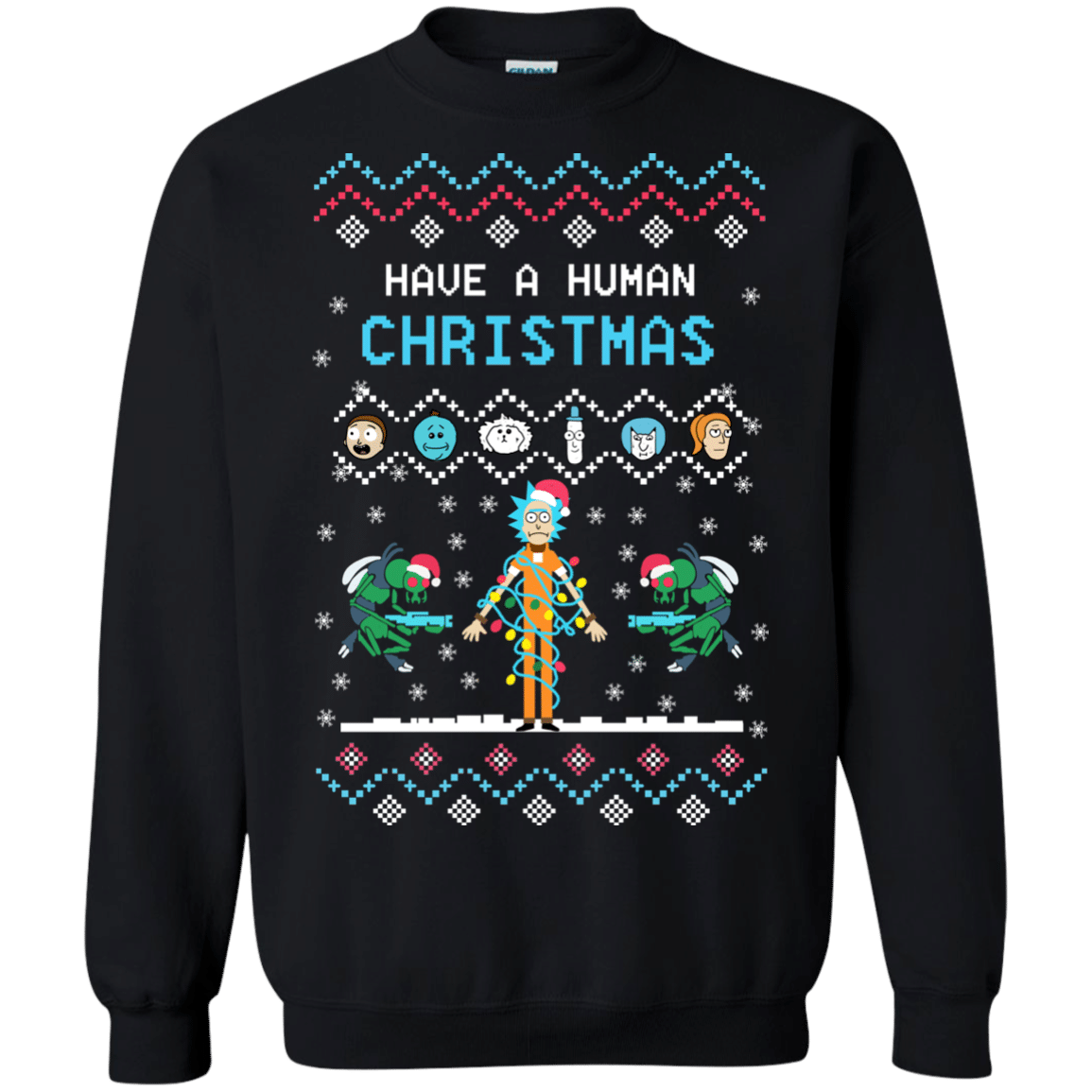 Buy Rick And Morty Ugly Christmas Have A Human Christmas Hoodies Sweatshirts