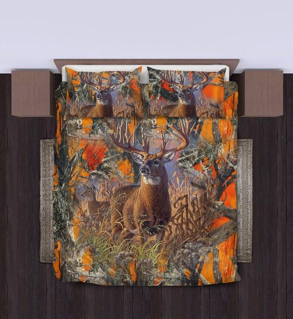 Deer Hunting Orange 3D All Over Printed Bed Set