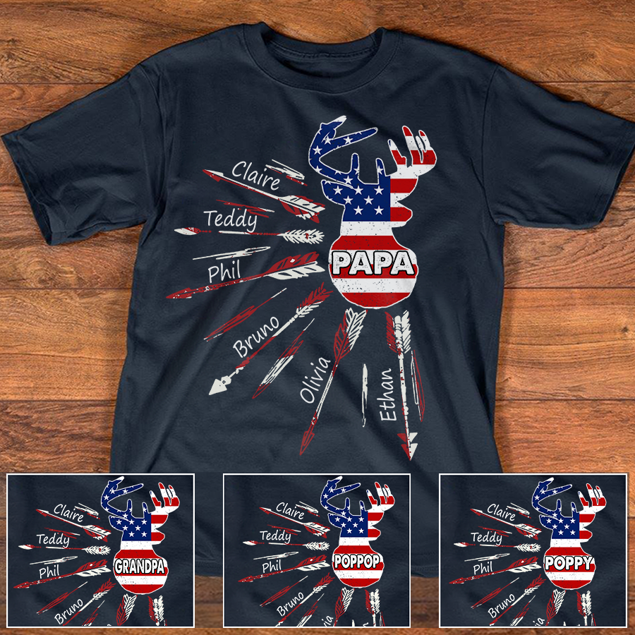 Apayprint – Papa With Grandkids USA Arrow Deer Hunting | Personalized T-Shirt