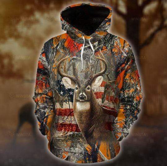 Deers Hunting American Flag Hoodie #H