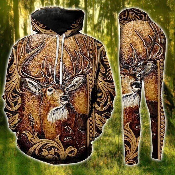 Deer hunting leather Hoodie Or Legging #V