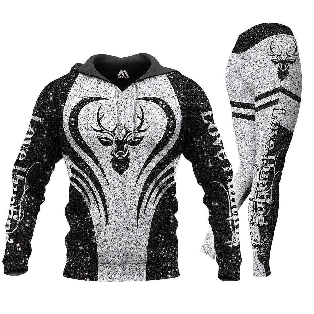 Black White Deer Hunting Camo Hoodie or Legging 3D #V