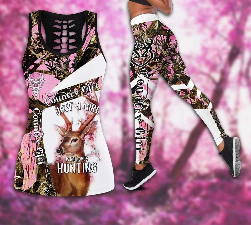 Country Girl Who Loves Deer Hunting Hollow Tank Top And Legging 3D Print #DH