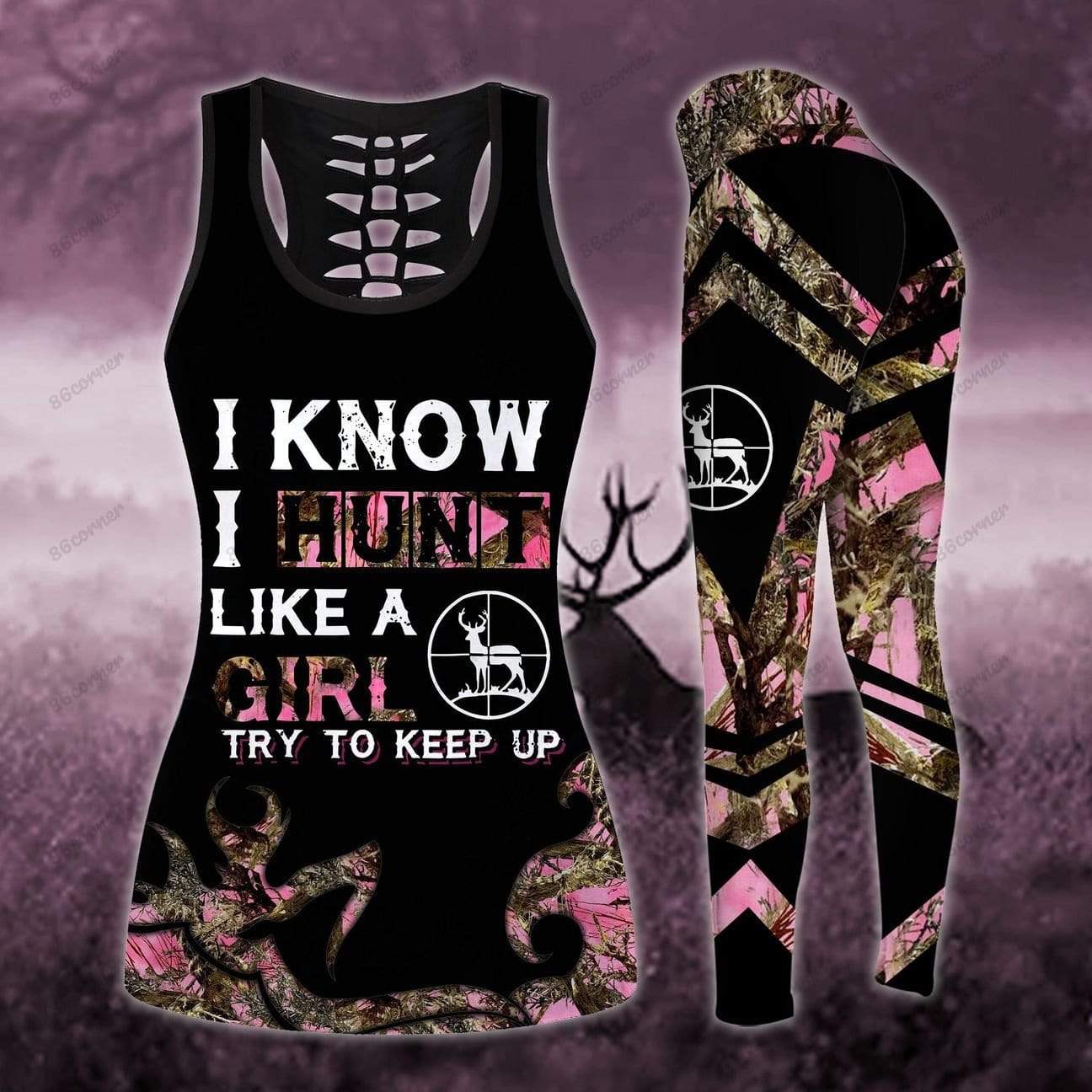 Deer Hunting Like A Girl Try To Keep Up Hollow Tank Top And Legging 3D Print #DH