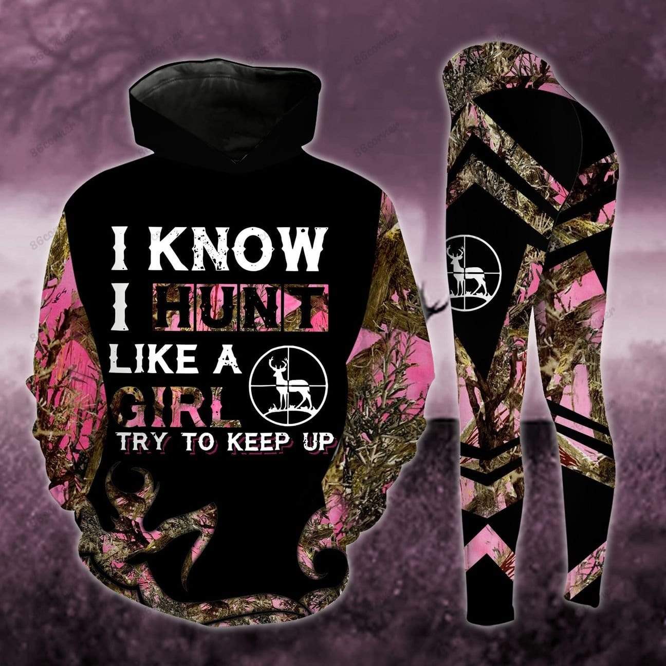 Deer Hunting Like A Girl Try To Keep Up 3D Hoodie or Legging #DH