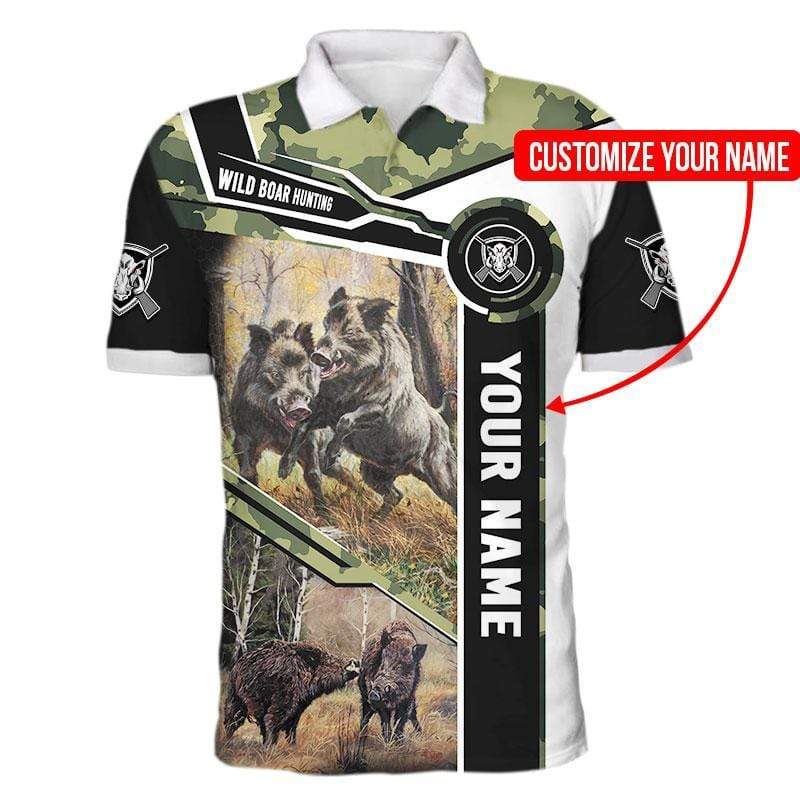 Boar hunting camo custom name Polo Shirt #KV