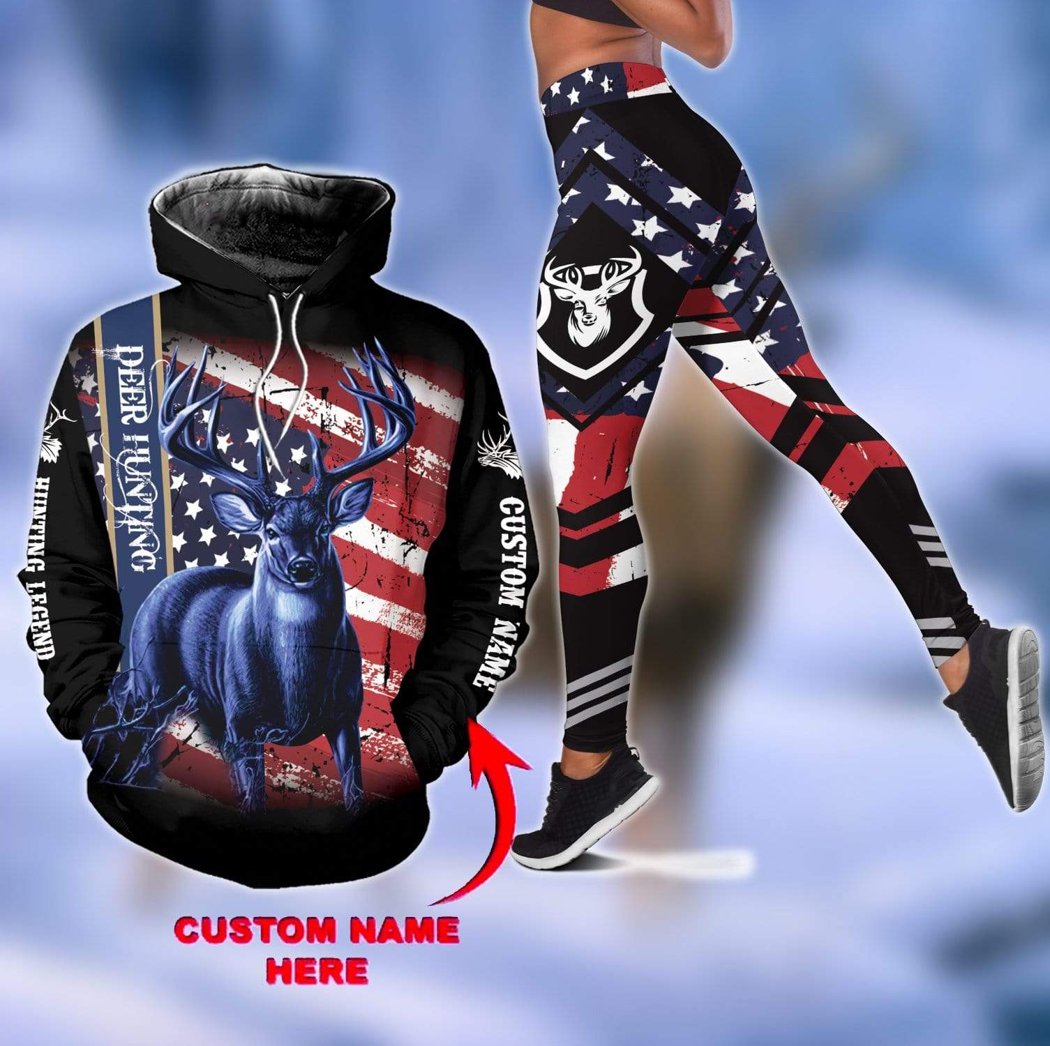 Deer Hunting American Flag Hoodie Or Legging custom name #H