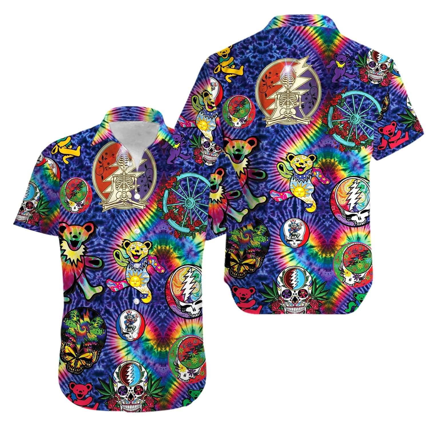 Bears Grateful Dead Tie Die Unisex Hawaiian Aloha Shirt #V