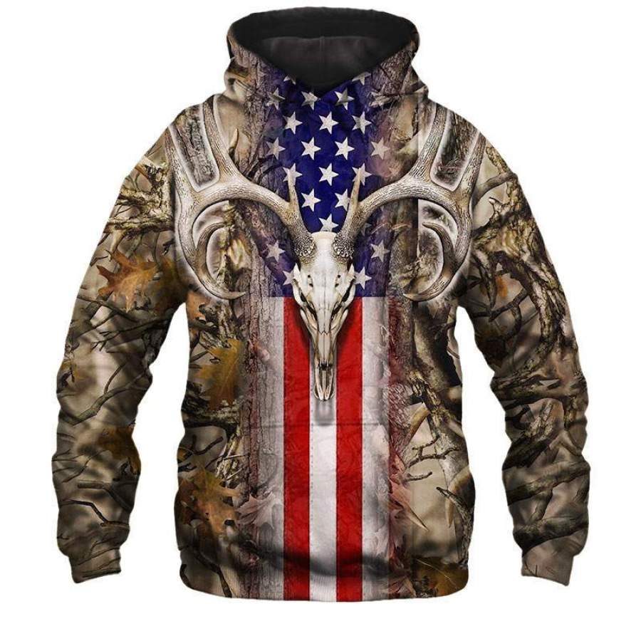 Deer hunting American flag Hoodie 3D All Over Print