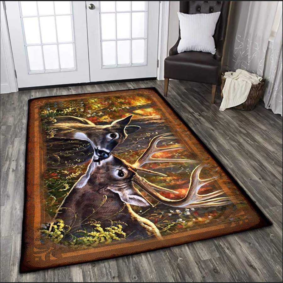 Deer Hunting Couple Rectangle Rug #V