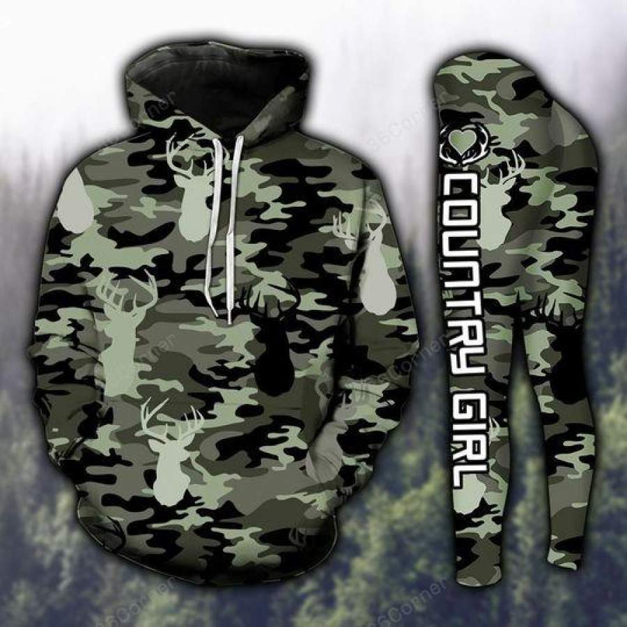 .Deer Hunting Country Girl Army Hoodie & Legging 3D All Over Print custom name #H