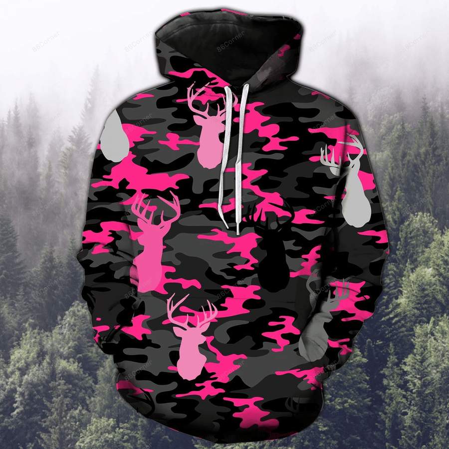 Deer Hunting Pink Camo Hoodie 3D All Over Print