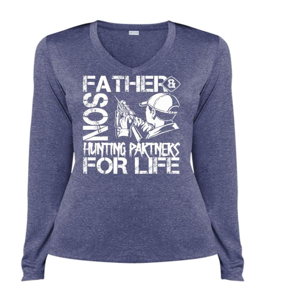 Father And Son Hunting Partners T Shirt, Being A Son T Shirt, Cool Shirt (Ladies LS Heather V-Neck)