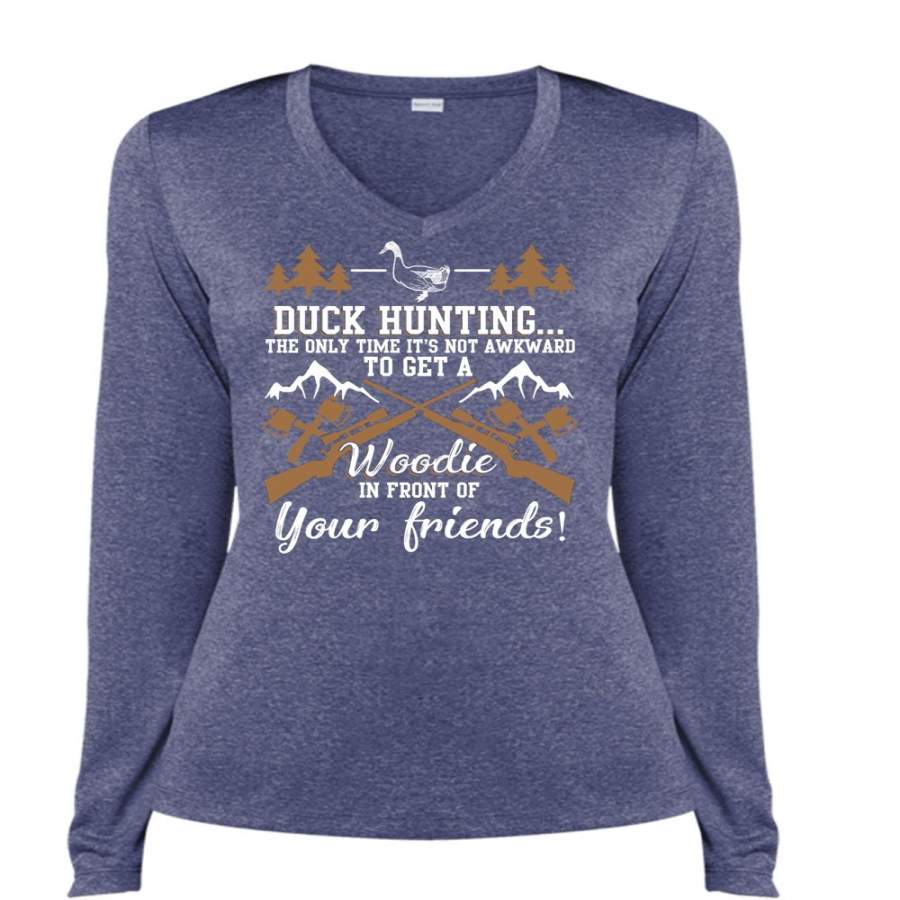 Duck Hunting T Shirt, Front Of Your Friends T Shirt, Cool Shirt (Ladies LS Heather V-Neck)