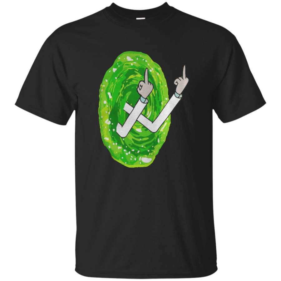 AGR Rick Flipping Off Through Portal – Rick and Morty Cotton T Shirt