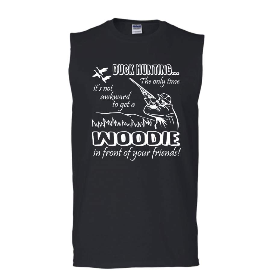 Duck Hunting Shirt, Woodie In Front Of Your Friend Shirt (Men’s Cotton Sleeveless)