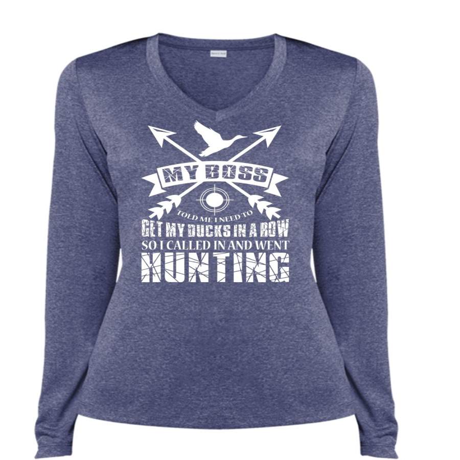 I Called In And Went Hunting T Shirt, Sport T Shirt, Get My Ducks In The Row T Shirt (Ladies LS Heather V-Neck) I Called In And Went Hunting T Shirt, Sport T Shirt, Get My Ducks In The Row T Shirt (Ladies LS Heather V-Neck)