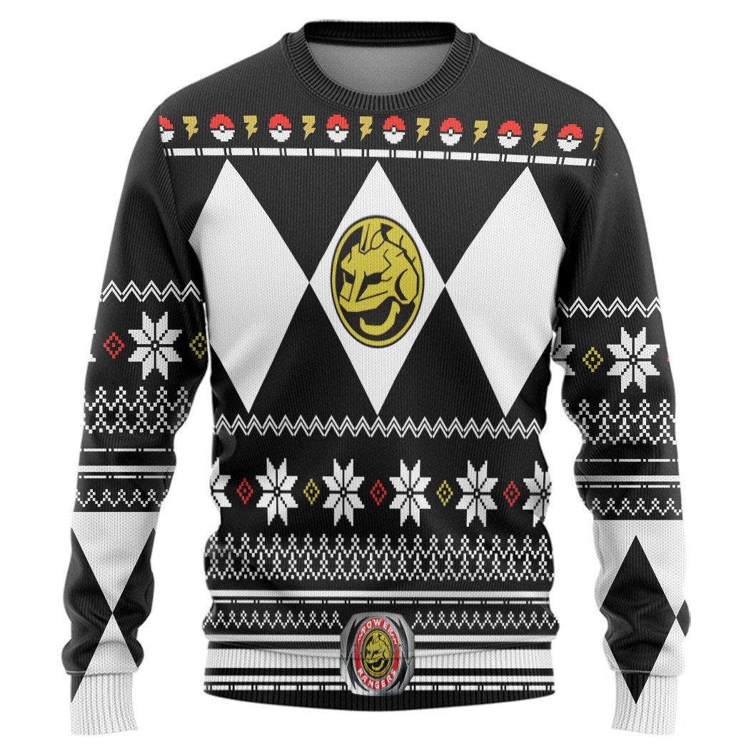 Gearhumans 3D Mighty Morphin Black Power Ranger X Pokemon Onix Custom Ugly Sweater