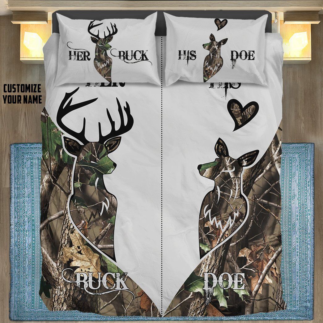 Gearhumans 3D Deer Hunting Couple Custom Name Bedding Set