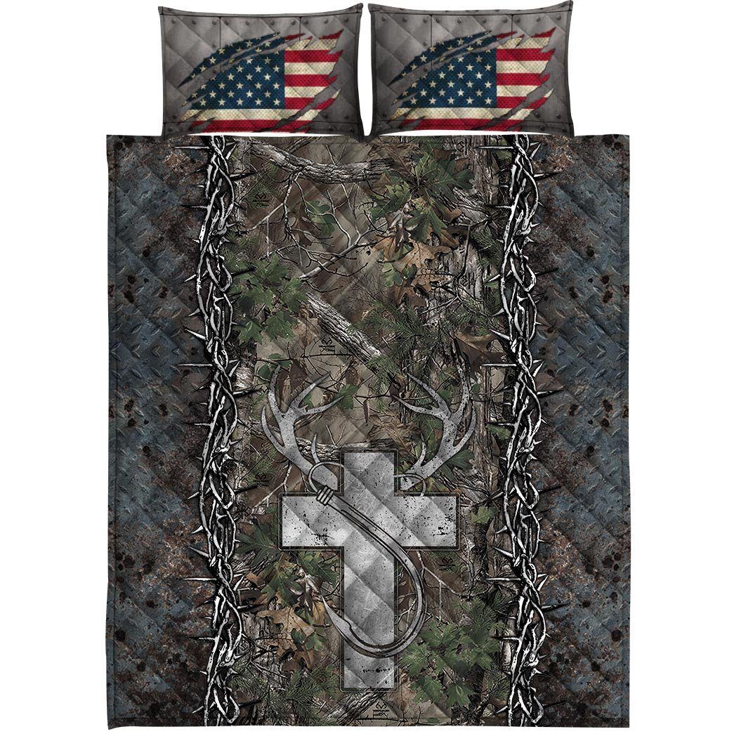 Gearhumans 3D Hunting Fishing Cross Custom Quilt Set