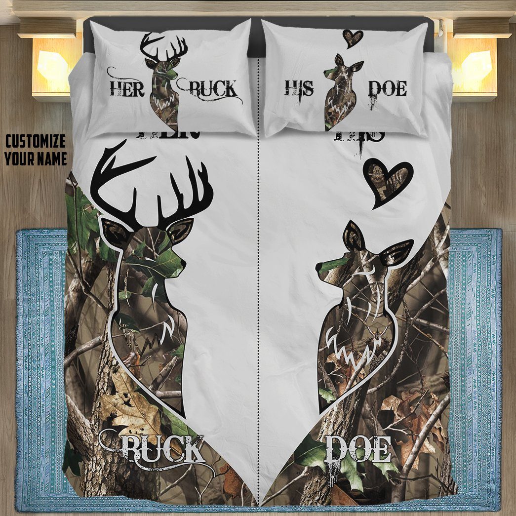 Gearhumans Gearhuman 3D Deer Hunting Couple Custom Name Bedding Set